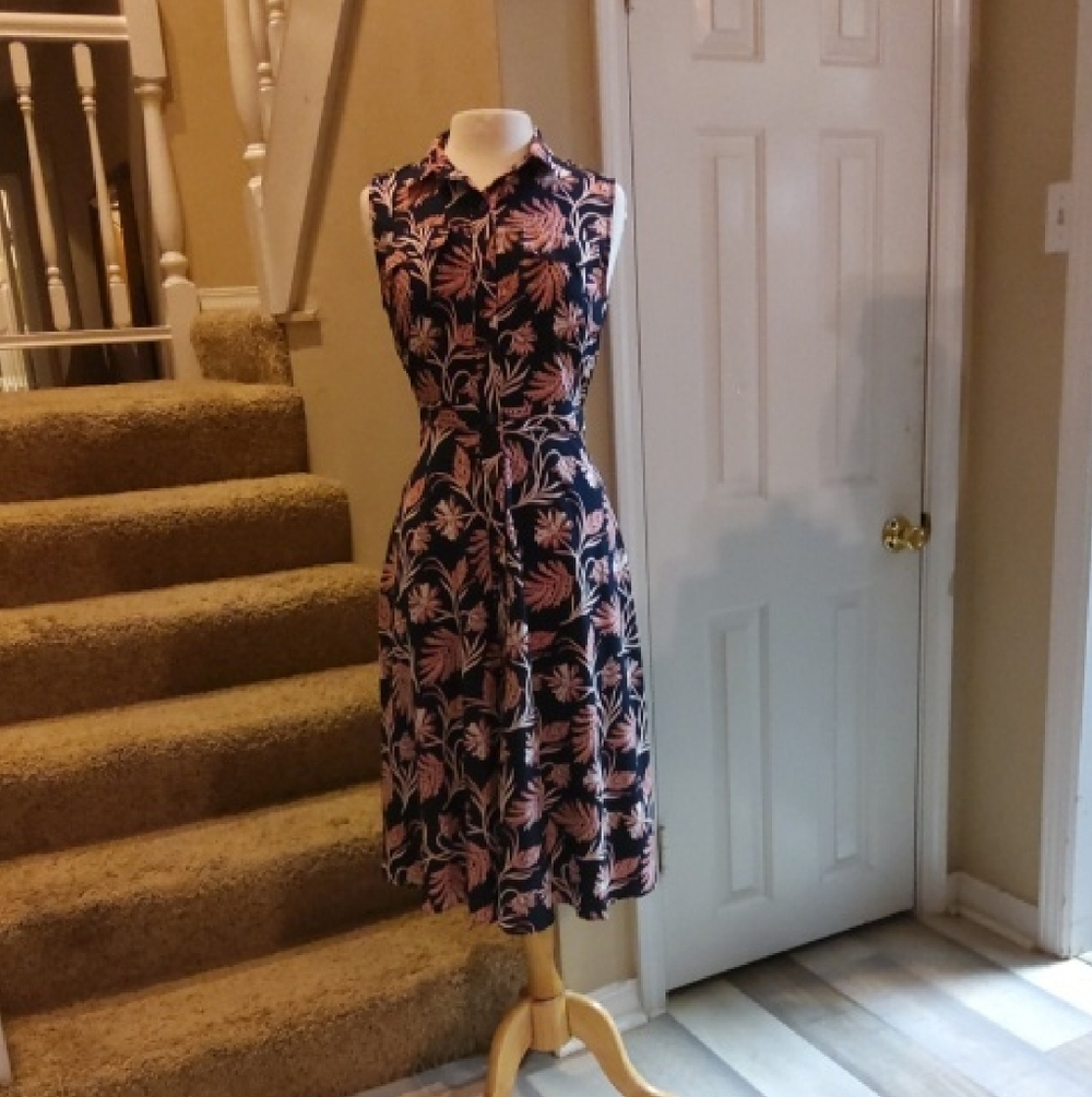 Banana Republic Navy and Pink Midi Dress